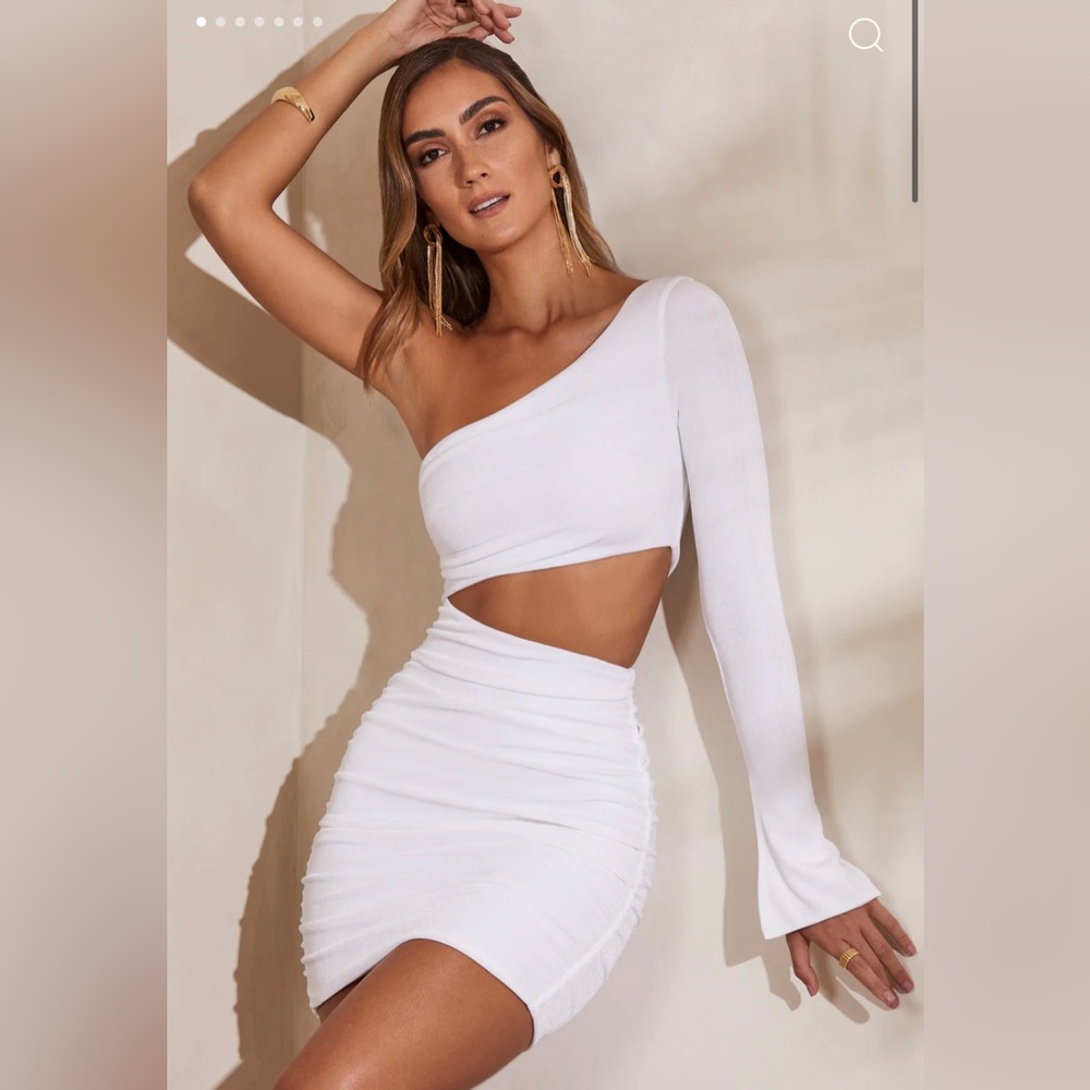 Oh Polly white one-shoulder flare sleeve mini dress